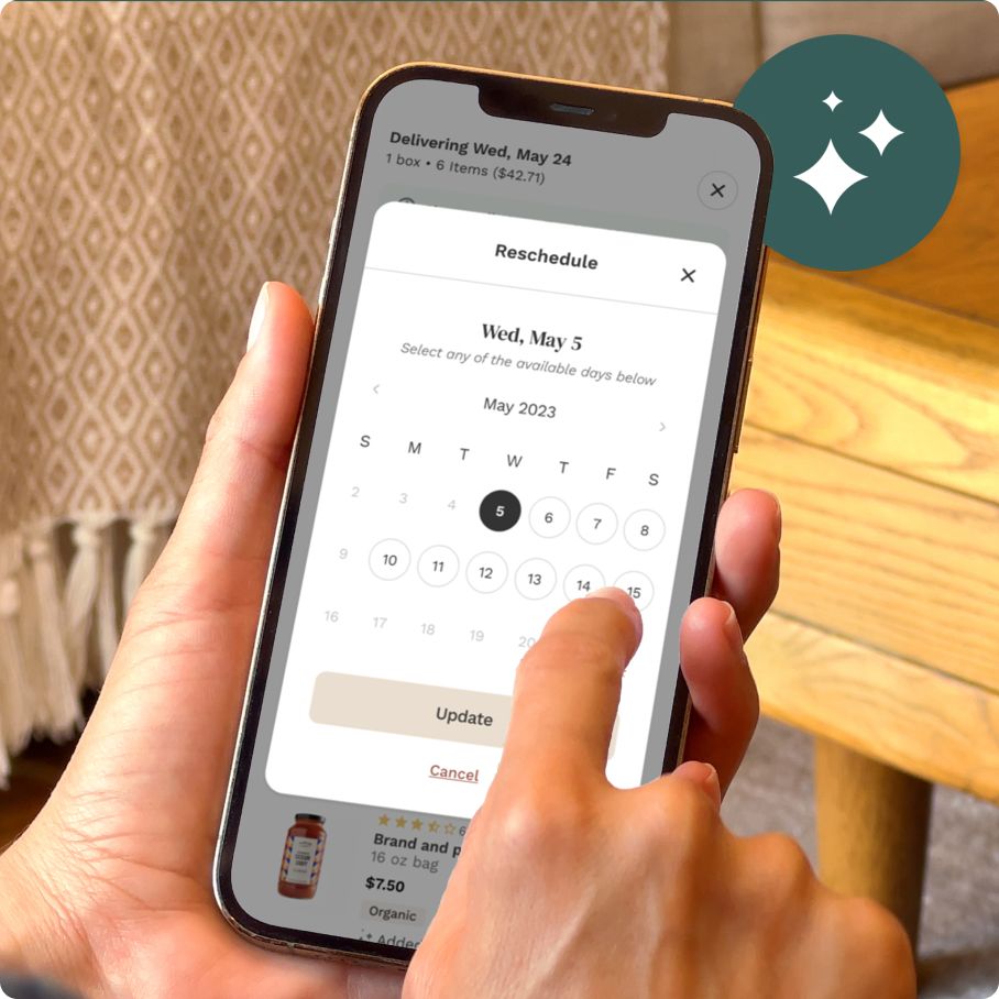 person using a phone to schedule a Thrive Market delivery