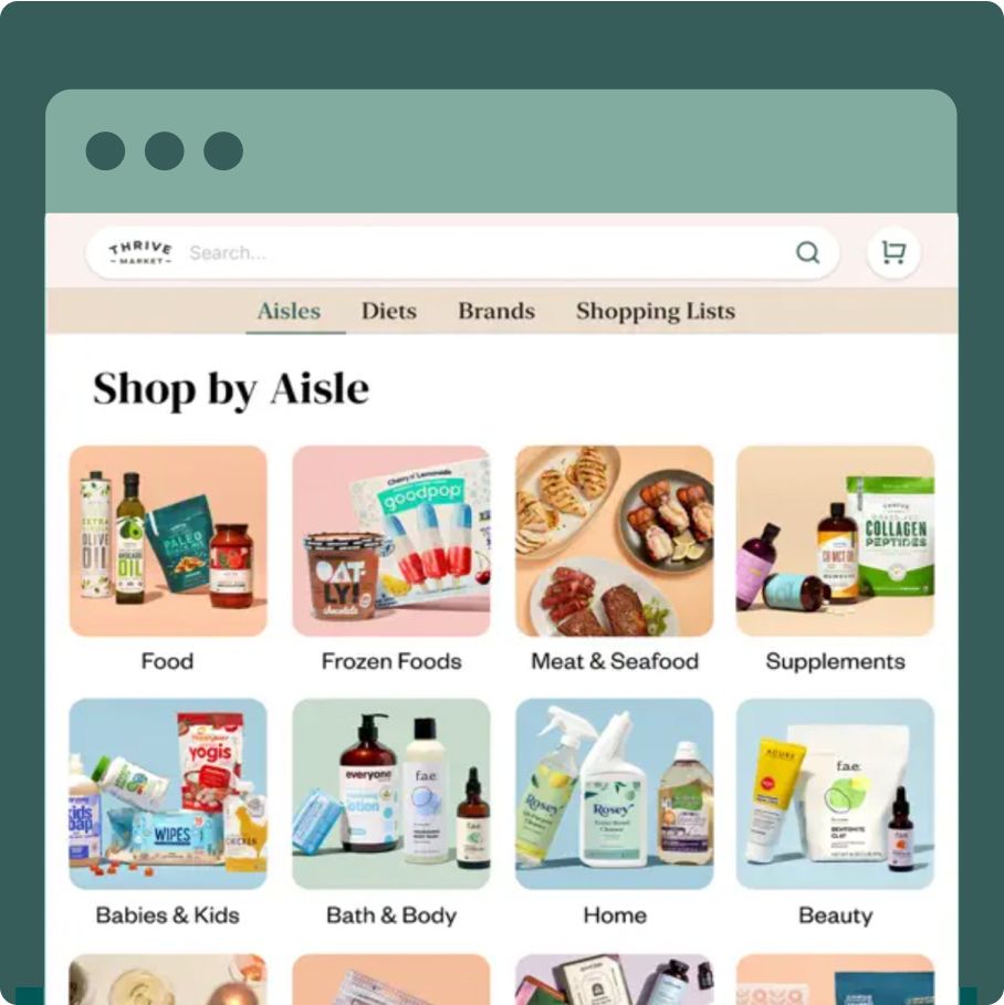 screenshot of Thrive Market showing product categories